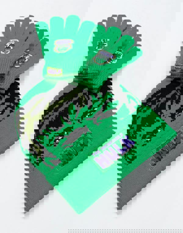 Marvel Boys Green Hulk Beanie and Gloves Set (One Size)