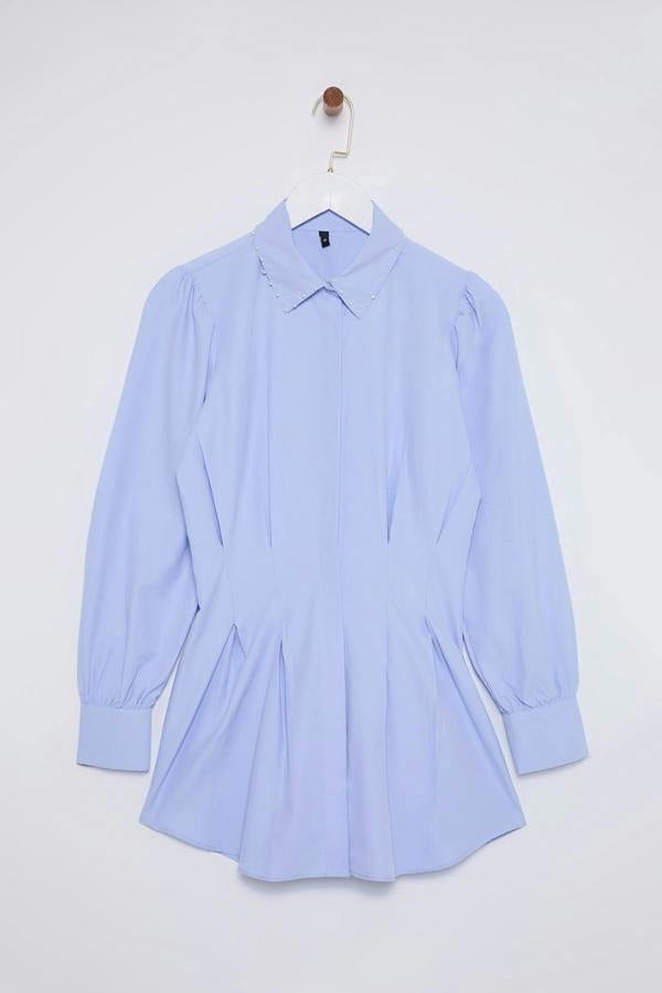 Pearl Detail Fitted Long Sleeve Shirt