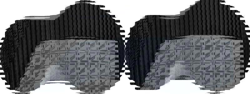 PUMA Safety PUMA Slide Disc Low Mens Safety S1P Work Trainers, sole view showing black and gray slip-resistant sole with textured pattern for safety and durability.