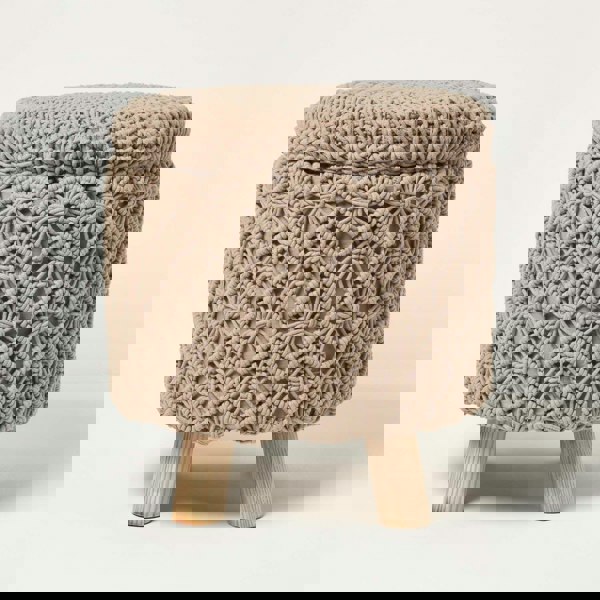 HOMESCAPES Indy Macrame Storage Footstool - 43 cm Tall