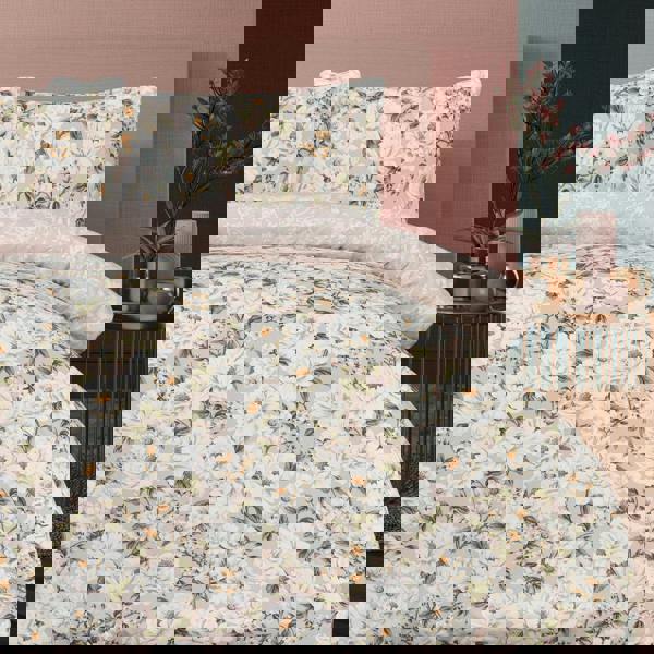 Smart Living Luxury Soft Reversible Elegant Blooms Duvet Cover & Pillowcases - Blush Pink