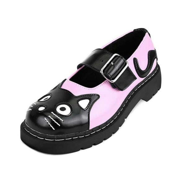 TUK Footwear TUK Womens Mary Jane Kitty Pink Black Leather Platform Goth Shoes - T2344