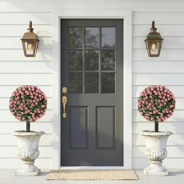 Artificial Rose Topiary UV Resistant, 2-Pack Fake Plants, 55 cm, Pink - Pink