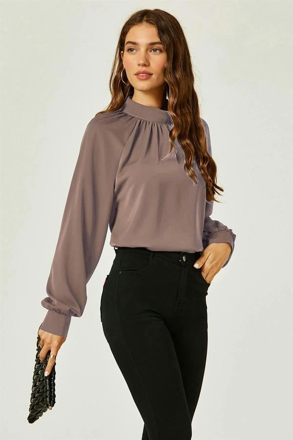 FS Collection Halter Neck Blouse Top In Taupe Brown