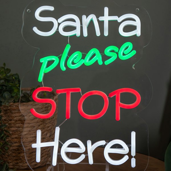 Samuel Alexander 35cm Light up Santa Please Stop Here Neon Christmas Sign