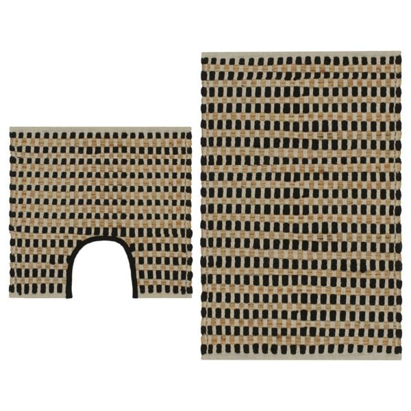 Berkfield Hand-Woven Jute Bathroom Mat Set Fabric Natural and Black