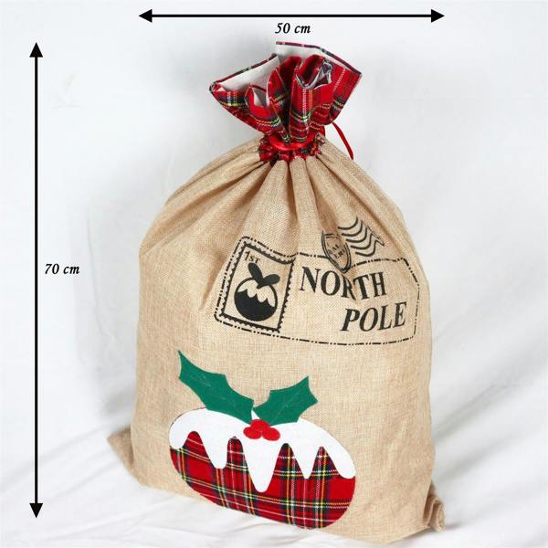 50x70cm Christmas Pudding Print Large Deep Gift Sack with Blank DIY Side image 3