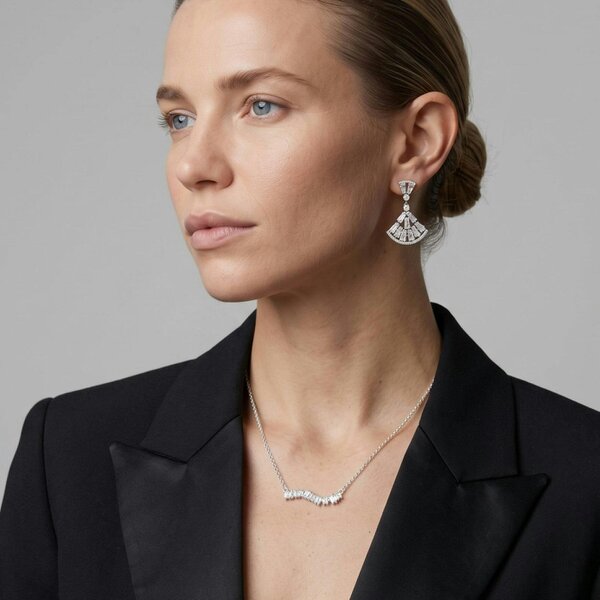 Uchi & Soto Gingko Rhinestone Silver Earrings