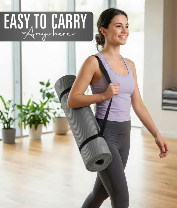 ROMIX Yoga Mat 10mm Thick, 180 x 60cm Non Slip Foam Exercise Mat with Carry Bag and Strap