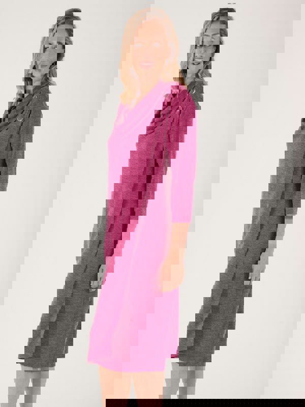 PennyPlain Asymmetric Button Cowl Dress - Magenta