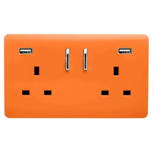 Trendi Switch 2 Gang USB 3100mA Plug Socket in Sunset Orange