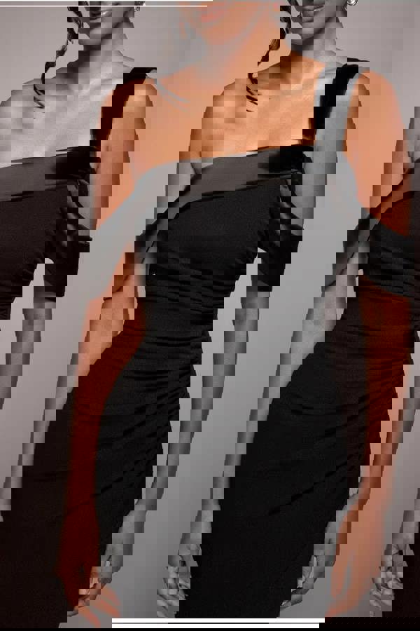 One Shoulder Satin Band Maxi Dress - Black DR3454