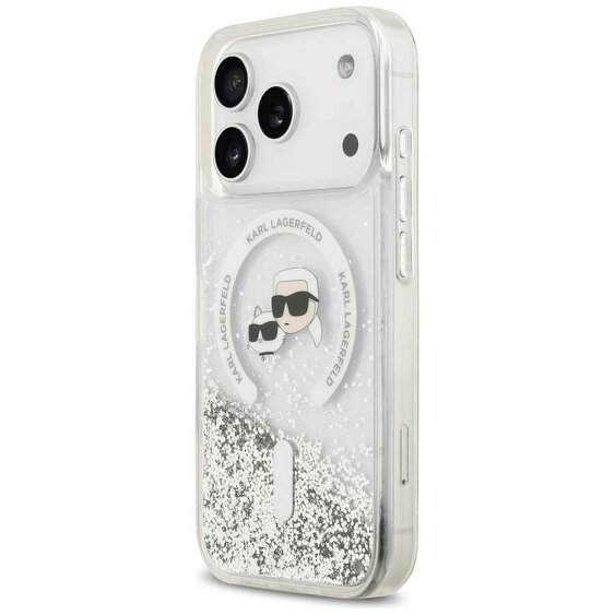 Karl Lagerfeld Liquid Glitter Karl & Choupette Heads Case with MagSafe for iPhone 17/18 Pro Max 6.9" Clear - KLHMP18XLGKCSGH