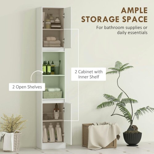Wyld Haus Fibava Slim Freestanding Bathroom Storage Cabinet With OFauxn Compartment Adjustable Shelves White 30 x 24 x 170 cm