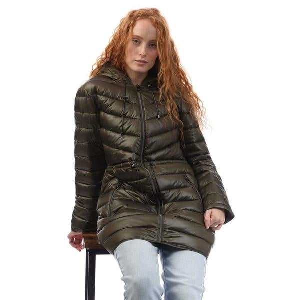 DKNY Womens/Ladies Cinched Waist Puffer Jacket - Green Grey - 