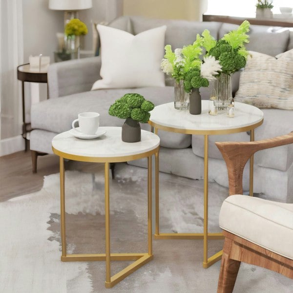 Rafaelo Mobilia Set Of 2 Round Nesting Tables With Triangular Base Gold
