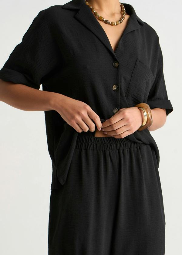 Gini London Black Elastic Waist Wide Leg Trousers