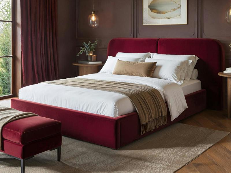 Lena Velvet Ottoman Bed Burgundy