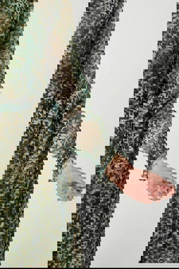 Green | Animal Print Semi Sheer Tie Maxi Dress