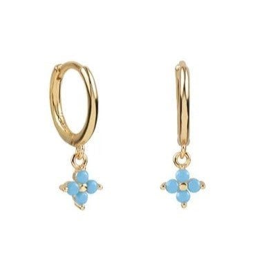 Gold Trip Blue Crystal Flower Huggie Hoops