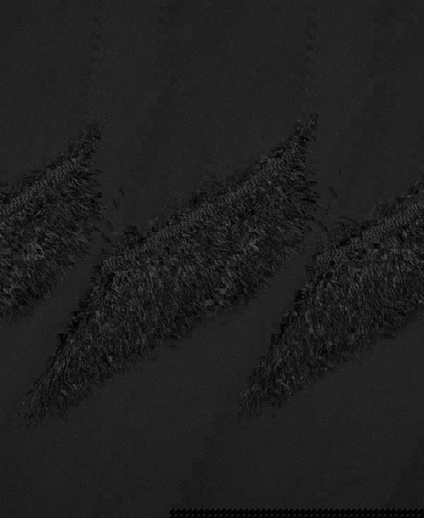 Feather cuff black midi dress closeup