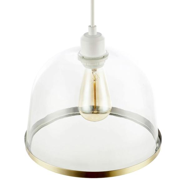 Modern Clear Glass Bowl Pendant Light Shade with Antique Brass Rim Image 3