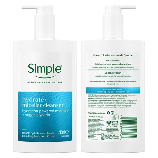 Simple Face Wash Bundle - Purify+ Gel & Hydrate+ Micellar Cleanser, 240ml
