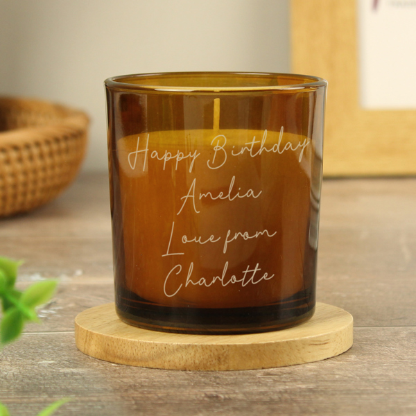 Personalised Memento Company Personalised Engraved Message Amber Glass Candle