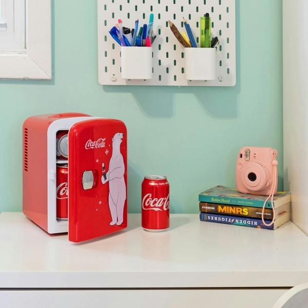Coca-Cola 4L Mini Fridge 6 Can Portable Cooler & Warmer for Bedroom, Car & Skincare (12V, PB Red)