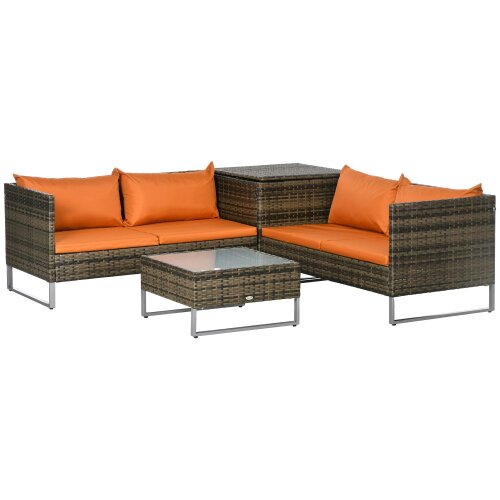 Wyld Haus Vemato Rattan Orange And Brown 4 Seater Garden Furniture Set With Storage Table