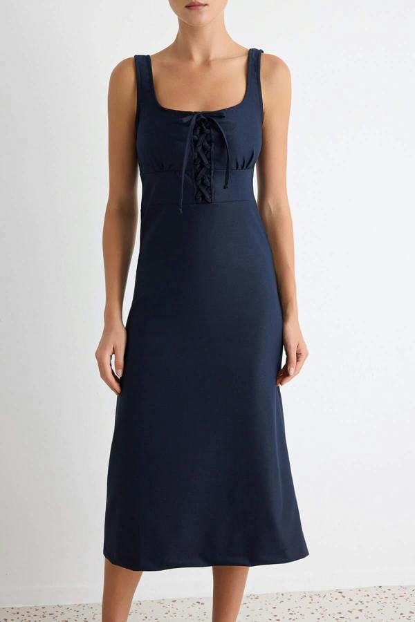 WOVCOR Square Neck Sleeveless Bodycon Midi Dress