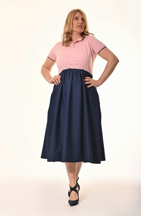 Frock Tales Marina Polo Midi Dress - Pink And Navy