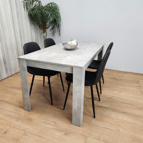 Kosy Koala Dining Table and 4 Chairs Stone Grey Effect Wood Table 4 Black Leather Chairs Dining Room