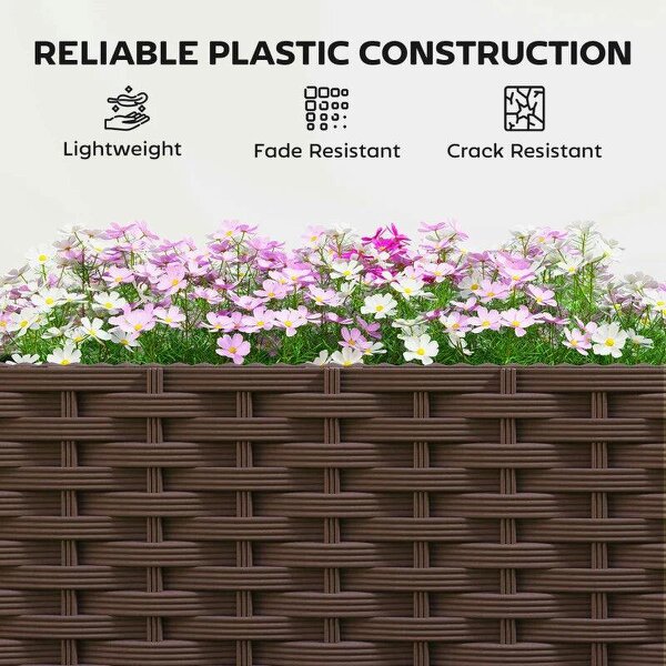 Plastic Raised Planter with Trellis, Self Watering Raised Bed for Garden with Wheels, Drainage Holes, Brown
