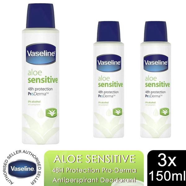 Vaseline ProDerma Aloe Sensitive Antiperspirant Deodorant Spray 150ml, 3 Pack