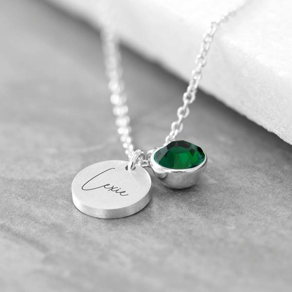 Abode Home & Gifts Personalised Birthstone Crystal And Disc Necklace | Silver