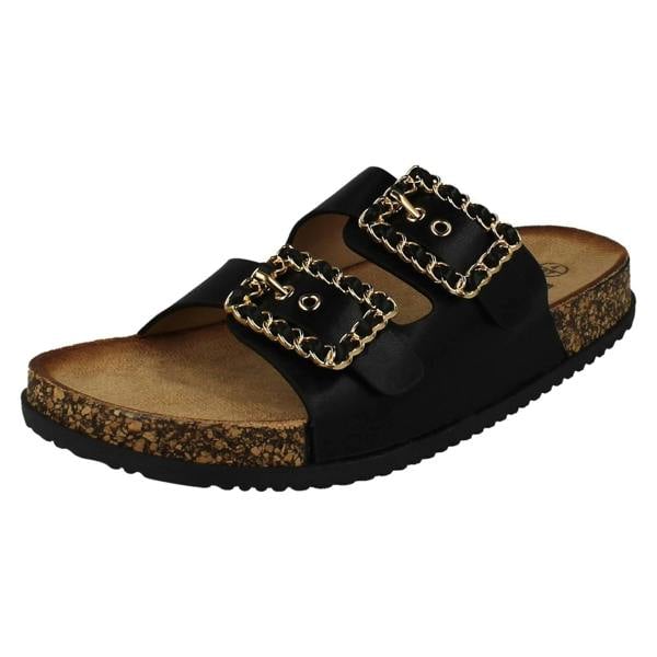 Down to Earth Ladies Down To Earth Twin Chain Buckle Sandals F00450