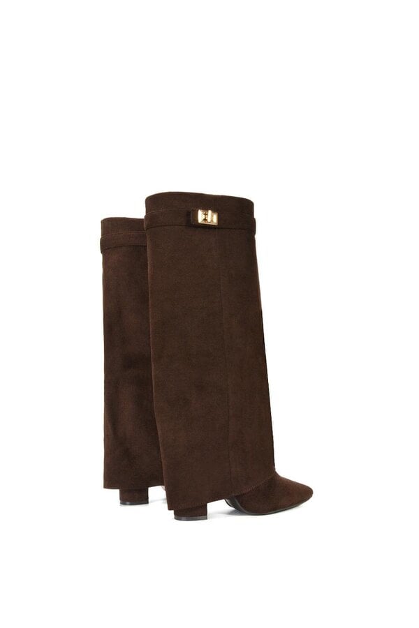 XY LONDON Block Heel Knee High Foldover Boots With Pointed Toe