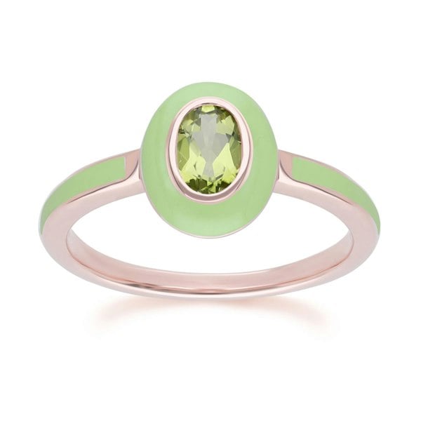 Gemondo Siberian Waltz Green Enamel & Oval Peridot Ring in Rose Gold Plated Sterling Silver