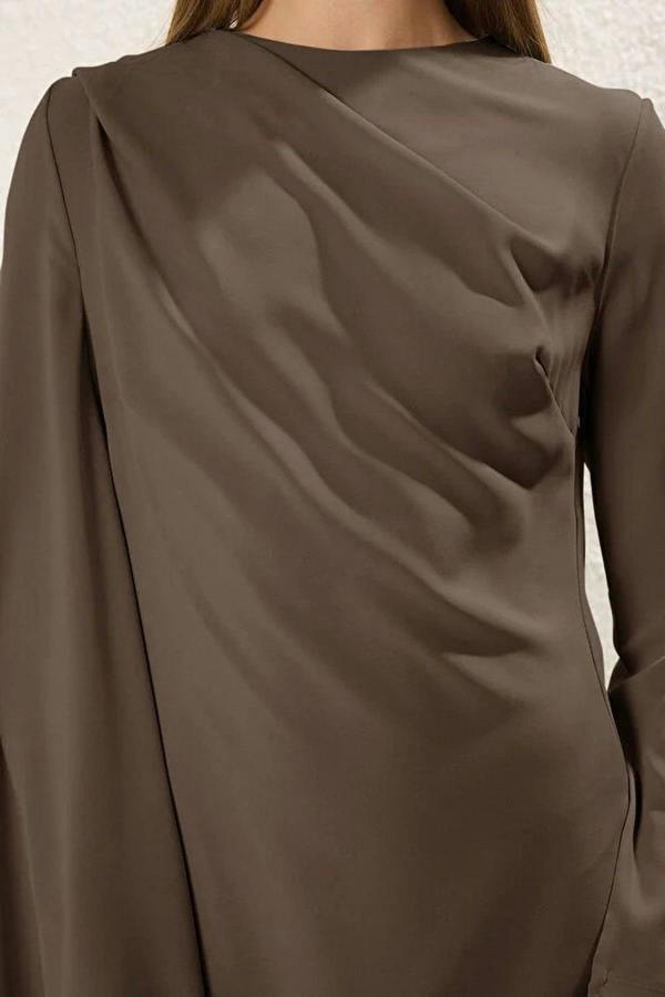 WOVCOR Draped Long Sleeve Maxi Dress with Asymmetric Detail