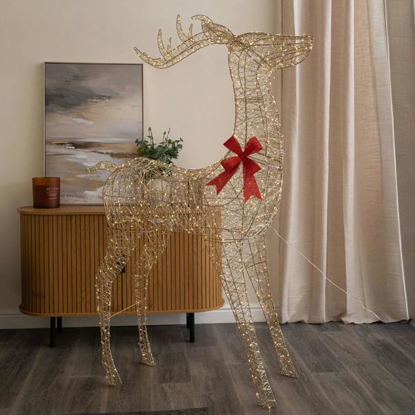 Samuel Alexander 2m Light up Gold Twist Standing Christmas Stag 1000 Warm White LEDs