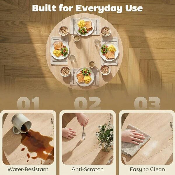 Folding Dining Table, Drop Leaf Extendable Kitchen Table for Small Spaces, Steel Frame, Natural Wood Finish