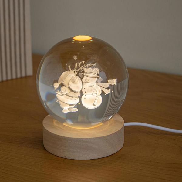 Samuel Alexander 10cm USB Powered Etched Santa & Snowman Christmas Light up Globe