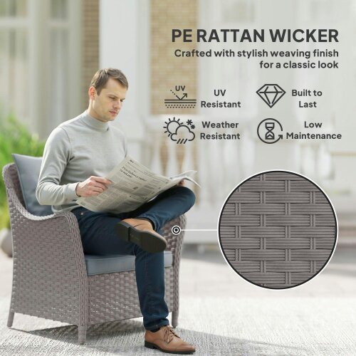 Wyld Haus Veyoto Rattan Light Grey Set Of 2 Outdoor Armchairs With Cushions Armrests And High Back