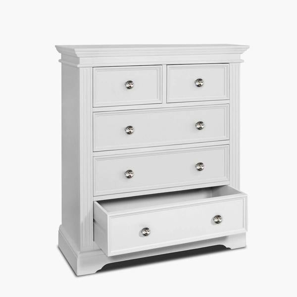 Statement Furniture Gainsborough White 2 Over 3 Chest of Drawers with Crystal Handles Assembled