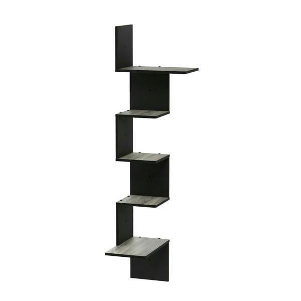 WALPLUS Rossi Modern 5-Tier Wall Floating Corner Shelf, French Oak Grey/Black perfect for organized storage and display