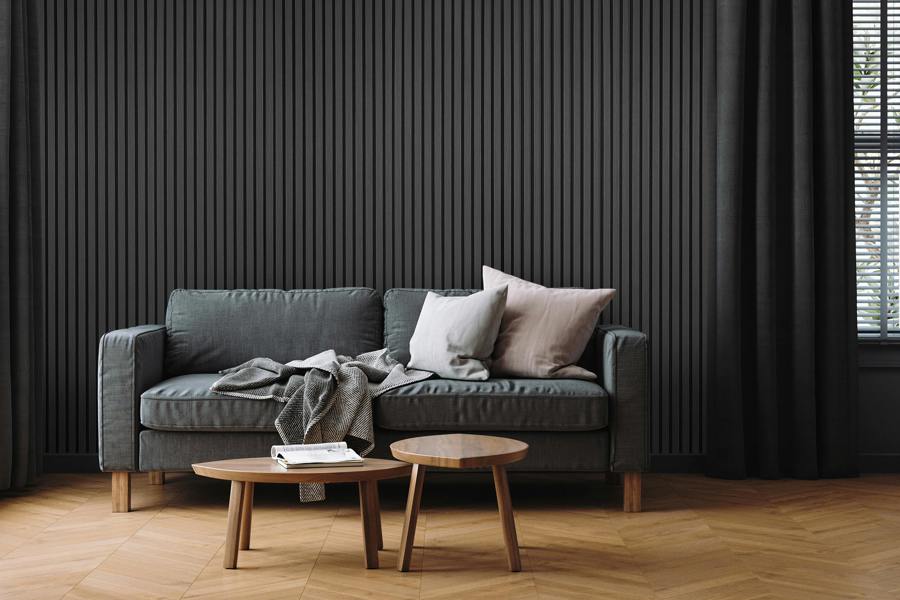 Fuse Acoustic Wooden Slatted Wall Panel in Charcoal Oak, 2.4m x 0.6m