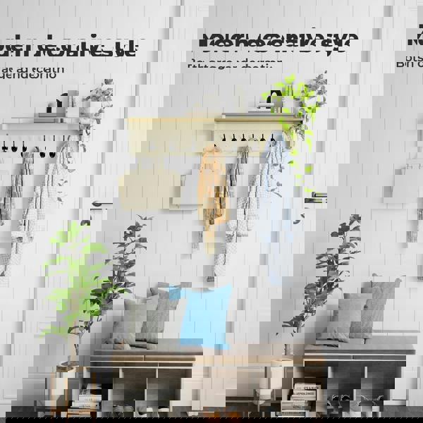 Levede Coat Rack Wall Mounted Shelf 7 Double Hooks Storage Entryway Hallway