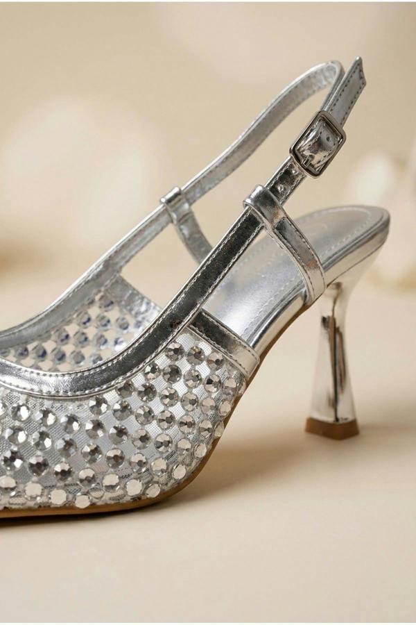 Constance Crystal Embellished Pointed Toe Heels - Silver