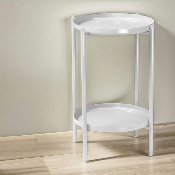 Rafaelo Mobilia 2 Tier Round Metal Coffee Table White